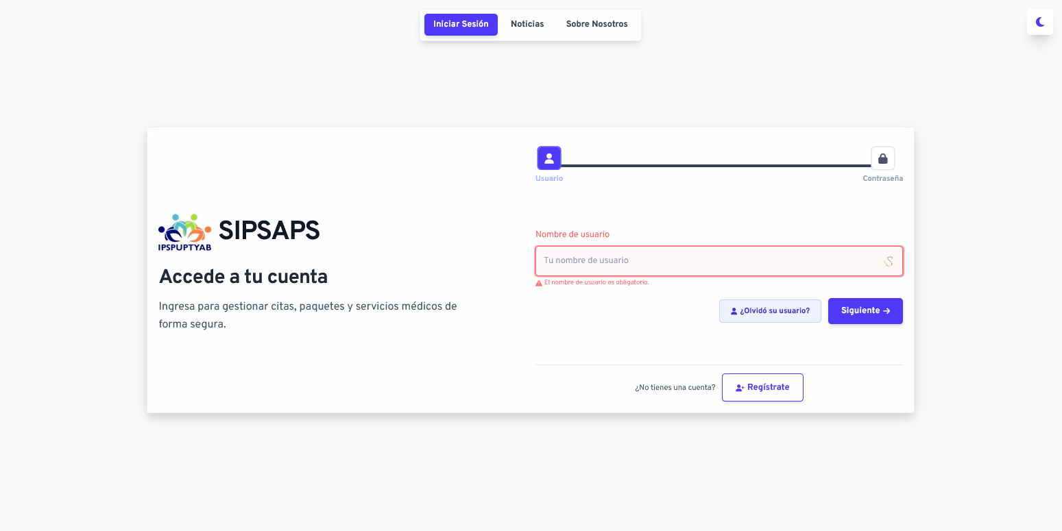 Vista previa del sistema SIPSAPS